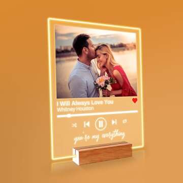 NEXT DAY SHIPPING Song Plaque with Wooden, Acrylic, Led Light Stand - Personalized Music Plaque Photo Gift Personalized Couple Gift ideas Anniversary Celebration Gift Christmas Gift New Year Gift