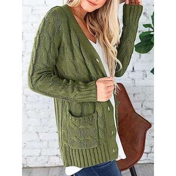 PRETTYGARDEN Women's Cable Knit Cardigan in Army Green