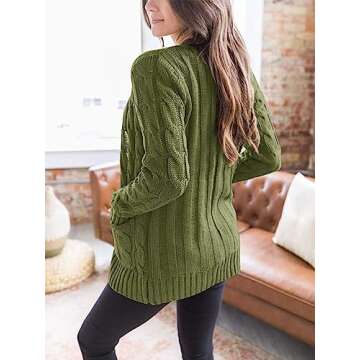 PRETTYGARDEN Women's Cable Knit Cardigan in Army Green