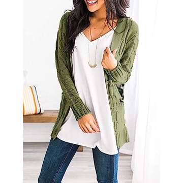 PRETTYGARDEN Women's Cable Knit Cardigan in Army Green