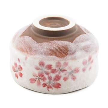 Happy Sales HSMB-SKFL3, Authentic Japanese Traditional Tea Ceremony Matcha Bowl Chawan Handcrafted in Japan, Pink Sakura Flower