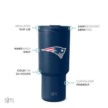 Simple Modern Officially Licensed NFL New England Patriots 30 oz Tumbler with Flip Lid and Straws | Insulated Cup Stainless Steel | Gifts for Men Women | Trek Collection | New England Patriots