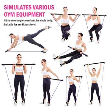 Viajero Pilates Bar Kit with 2 Latex Exercise Resistance Bands for Portable Home Gym Workout, 3-Section Sticks All-in-one Strength Weights Equipment for Body Fitness Squat Yoga with E-Book Video