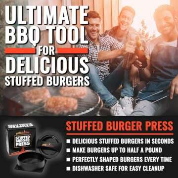 Grillaholics Stuffed Burger Press and Recipe eBook - Extended Warranty - Burger Stuffer & Hamburger Patty Maker - The Perfect Grilling Gift & Stocking Stuffer