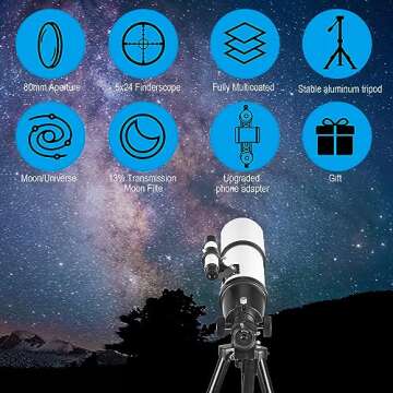 Celticbird Telescope for Adults High Powered, 80mm Aperture 600mm Telescopes for Adults Astronomy, Travel Telescopio for Beginners with AZ Mount, Backpack, Phone Adapter, Moon Filter