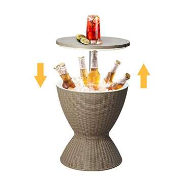 HYD-Parts Cool Bar Outdoor Patio Table Ice Bucket - 3 in 1 Adjustable Height Rattan Wicker Bar Table, All-Weather Wicker Bar Cocktail Coffee Table for Home Outdoor Party Deck Pool Use (Coffee)