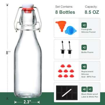 AOZITA 8-Pack Flip Top Glass Bottles - Perfect for Brewing & Storing