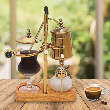 BEYANEE Belgian/Belgium Balance Siphon Coffee Maker,Family Syphon Coffee Maker,Elegant Double Ridged Fulcrum with Tee Handle,Elegant Design Retro-Style - Classic Gold…