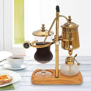 BEYANEE Belgian/Belgium Balance Siphon Coffee Maker,Family Syphon Coffee Maker,Elegant Double Ridged Fulcrum with Tee Handle,Elegant Design Retro-Style - Classic Gold…