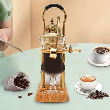 BEYANEE Belgian/Belgium Balance Siphon Coffee Maker,Family Syphon Coffee Maker,Elegant Double Ridged Fulcrum with Tee Handle,Elegant Design Retro-Style - Classic Gold…