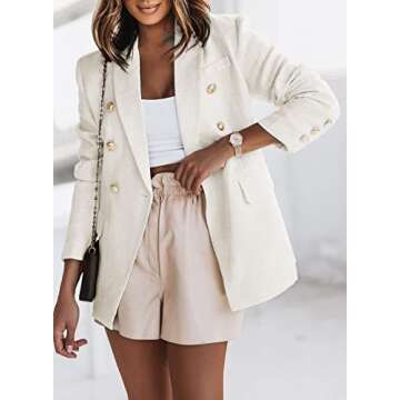 Happy Sailed Tweed Blazers for Women Dressy Casual Double Breasted Long Sleeve Lapel Collar Formal Blazer Jackets Slim Fit Open Front Business Work Jackets White Small