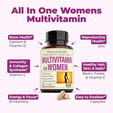 Multivitamin for Women - Daily Womens Multivitamin & Multimineral with Vitamin A, C, D, E, B12, Zinc and More Vitamins for Women - Womens Vitamins for Energy, Focus, and Womens Health. 60 Capsules