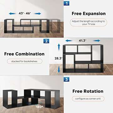 DEVAISE TV Stand, Deformable TV Stand up to 75 Inch TV, Modern Entertainment Center with 3 Pieces Cabinets, Gaming Media TV Console for Living Room, Bedroom, Black