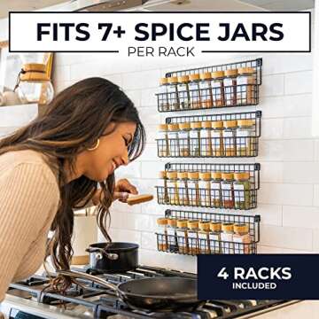 ZICOTO Farmhouse Style Hanging Spice Racks For Wall Mount - Easy To Install Set of 4 Space Saving Racks - The Ideal Seasoning Organizer For Your Kitchen