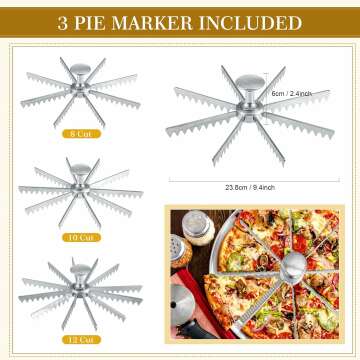 Hushee 3 Pcs Pie and Cake Marker Aluminum Alloy Guideline and Portion Divider Cake Cutter 8, 10, 12 cut Silver Pie Slice Cutter Baking Tools Kitchen Accessories Cook Supplies for Cheesecake Pizza