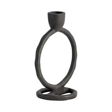 6" Round Ring Taper Candle Holder - Contemporary Black Circular Abstract Metal Candle Display for Home or Office Decor - Wedding Event Candle Decor