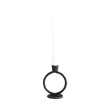 6" Round Ring Taper Candle Holder - Contemporary Black Circular Abstract Metal Candle Display for Home or Office Decor - Wedding Event Candle Decor