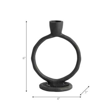 6" Round Ring Taper Candle Holder - Contemporary Black Circular Abstract Metal Candle Display for Home or Office Decor - Wedding Event Candle Decor