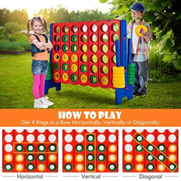 KOTEK Giant 4-in-a-Row Game, 3.5 Feet Tall Jumbo 4-to-Score Family Fun Game with Quick-Release Sliders & 42 Large Rings, Oversized Connect Plastic Yard Game Outdoor for Kids & Adults (Blue+Red)