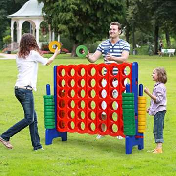 KOTEK Giant 4-in-a-Row Game, 3.5 Feet Tall Jumbo 4-to-Score Family Fun Game with Quick-Release Sliders & 42 Large Rings, Oversized Connect Plastic Yard Game Outdoor for Kids & Adults (Blue+Red)