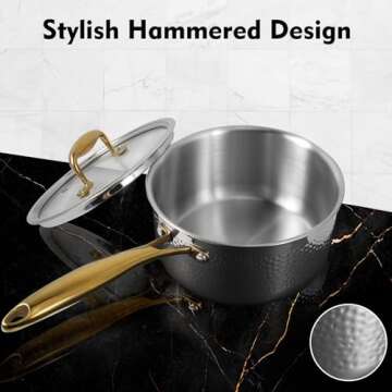 imarku Stainless Steel Pots and Pans Set, 10-Piece Tri-Ply Hammered Stainless Steel Cookware Set with Gold Handle, Professional Induction Kitchen Cookware Sets, Oven Dishwasher Safe, Non Toxic