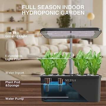 Indoor Garden Hydroponics Growing System - MUFGA 8 Pods Herb Garden Kit Indoor with LED Grow Light, Plants Germination Kit(No Seeds) with Pump System,Height Adjustable, Gift for Women, Black, Black