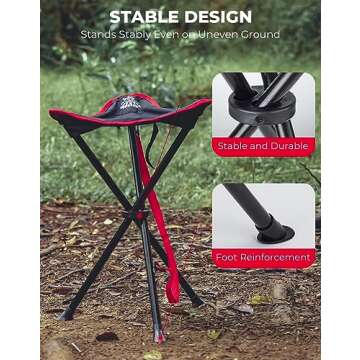 DEERFAMY Camping Stool 3 Legged Hold up to 225lbs Portable Tripod Seat with Shoulder Strap Compact Tri-Leg Chair for Backpacking Kayaking Canoeing Hiking Hunting Fishing Outdoor, Red 1 Pack