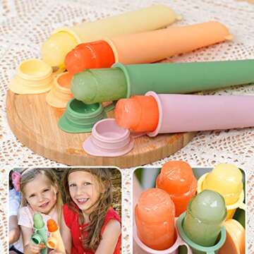 haakaa Food Grade Silicone Ice Pop Mould With Lids BPA Free Reusable Baby Popsicle Molds for Kids,For fresh fruit,Snacks,Popsicle,Yogurt Sticks,3.5oz 100ML,4 Colors,Set of 4