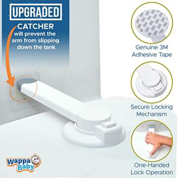 Toilet Locks Baby Proof (2-Pack) Ideal Baby Proof Toilet Lid Lock with Arm – No Tools Needed Easy Installation with 3M Adhesive – Top Safety Toilet Seat Lock – Fits Most Toilets, White