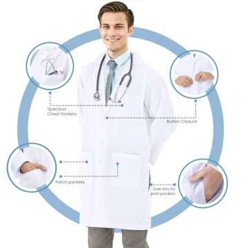 NY Threads Professional Lab Coat for Men Long Sleeve Poly Cotton Medical Coat 1 Pack, Medium, White