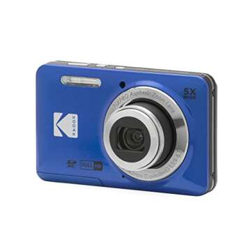 KODAK PIXPRO FZ55-BL 16MP Digital Camera 5X Optical Zoom 28mm Wide Angle 1080P Full HD Video 2.7" LCD Vlogging Camera (Blue)