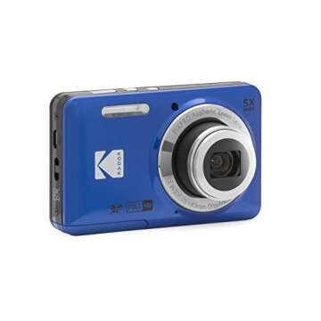 KODAK PIXPRO FZ55-BL 16MP Digital Camera 5X Optical Zoom 28mm Wide Angle 1080P Full HD Video 2.7" LCD Vlogging Camera (Blue)