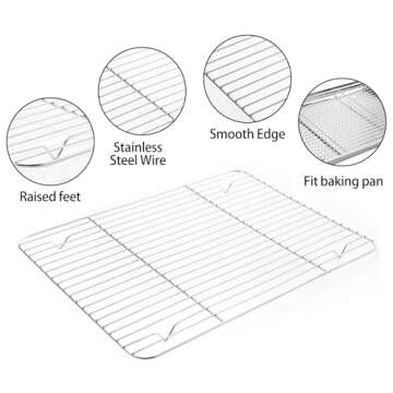 Stainless Steel Baking Sheet Tray Cooling Rack with Silicone Baking Mat Set, Cookie Pan with Cooling Rack, Set of 6 (2 Sheets + 2 Racks + 2 Mats), Size 16 x 12 x 1 Inch, Easy Clean