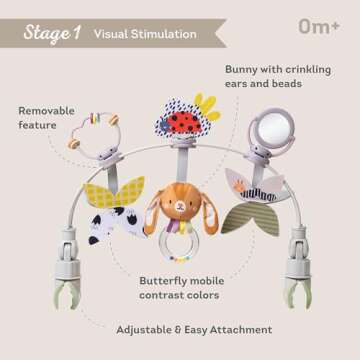 Taf Toys Baby Activity Arch, Stroller and Car Seat Toy Attachment with Rattling Beads Maze and Double-Sided Spinning Mirror, Ideal for Baby’s Fine Motor Skills Development, 0-12 Months