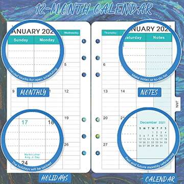 2021-2022 Planner Refill - 2021-2022 Weekly & Monthly Planner Refill, A6 Planner Inserts, 3-3/4" x 6-3/4", July 2021- June 2022, Loose Leaf paper, 6-Hole Punched