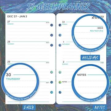 2021-2022 Planner Refill - 2021-2022 Weekly & Monthly Planner Refill, A6 Planner Inserts, 3-3/4" x 6-3/4", July 2021- June 2022, Loose Leaf paper, 6-Hole Punched