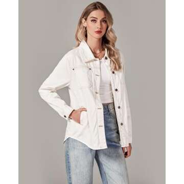 luvamia Casual Button Down Denim Jacket For Women Jean Jacket For Women Trendy Beige Jacket For Women Casual Jackets For Women Spring Outfits For Women 2024 Ivory White Size Small Fits Size 4 Size 6