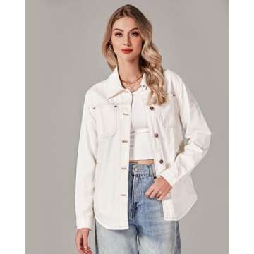 luvamia Casual Button Down Denim Jacket For Women Jean Jacket For Women Trendy Beige Jacket For Women Casual Jackets For Women Spring Outfits For Women 2024 Ivory White Size Small Fits Size 4 Size 6