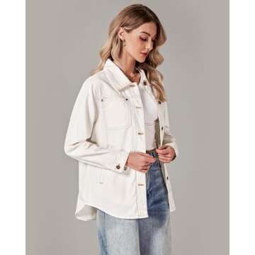 luvamia Casual Button Down Denim Jacket For Women Jean Jacket For Women Trendy Beige Jacket For Women Casual Jackets For Women Spring Outfits For Women 2024 Ivory White Size Small Fits Size 4 Size 6