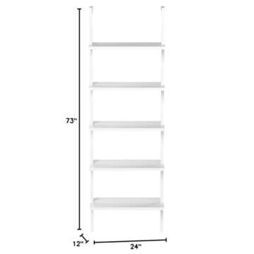 Nathan James 65506 Theo 5-Shelf White Modern Bookcase, Open Wall Mount Ladder Bookshelf with Industrial White Metal Frame, White