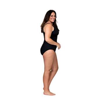 Caribbean Sand Plus Size Solid Black One Piece Swimsuit With Control Power Mesh Lining,Black,20