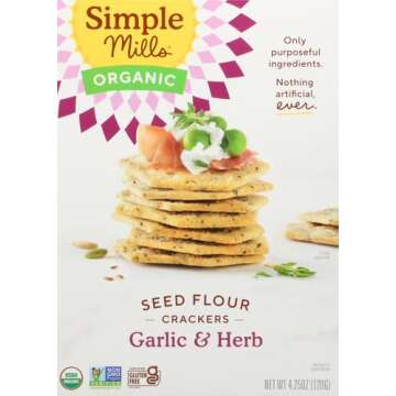 Simple Mills Organic Seed Crackers, Garlic & Herb - Gluten Free, Vegan, Healthy Snacks, Paleo Friendly, 4.25 Ounce (Pack of 1)