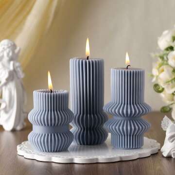 MTLEE 3 Pcs Scented Ribbed Pillar Candles Set - Modern Home Decor