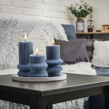 Scented Ribbed Pillar Candles Set - Modern Design