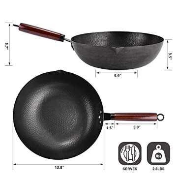 Leidawn 12.8" Carbon Steel Wok-11Pcs Woks & Stir Fry Pans Wok Pan with Lid, No Chemical Coated Chinese Wok with 10 Cookware Accessories, Flat Bottom Wok for Electric, Induction,Gas Stoves