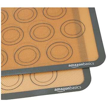 Amazon Basics Silicone, Non-Stick, Food Safe Baking Mat, Macaron, Pack of 2, Beige/Gray, Rectangular, 16.5" x 11.6"