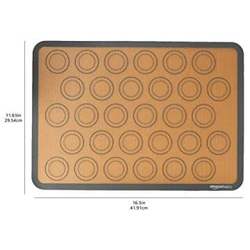 Amazon Basics Silicone, Non-Stick, Food Safe Baking Mat, Macaron, Pack of 2, Beige/Gray, Rectangular, 16.5" x 11.6"