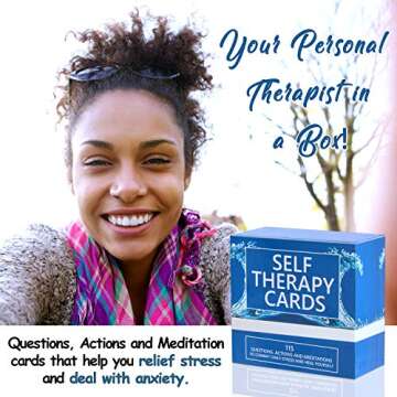 ARTAGIA SELF Therapy Cards – Relaxing Gift! Handy, Easy to use Anxiety Relief Cards! 115 Questions in a Box, Along with Suggested Actions and meditations. Self Reflection Cards, Mindfulness Tool