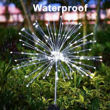 JJGoo Solar Firework Lights, 2 Pack 120 LEDs 2 Lighting Modes Outdoor Waterproof for Garden Patio Walkway Pathway Party Wedding Christmas Decorative - Cool White