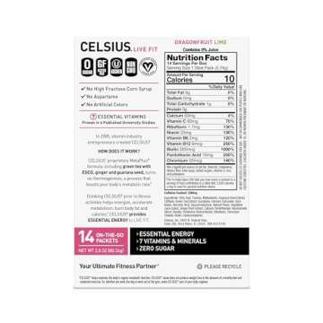 CELSIUS Dragonfruit Lime Energy Powder Sticks 14 Pack